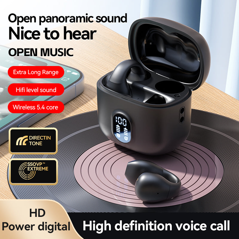 Open Ear Noise Cancelling Earbuds with Wireless Charging Case and Power Digital Display Bluetooth Headset for Sports