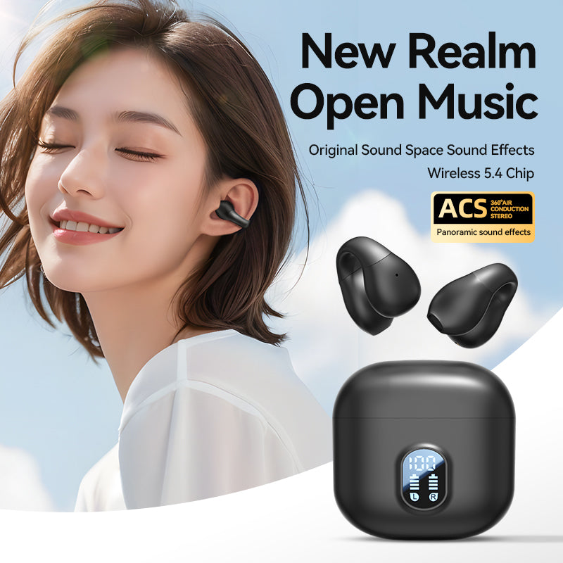 Open Ear Noise Cancelling Earbuds with Wireless Charging Case and Power Digital Display Bluetooth Headset for Sports