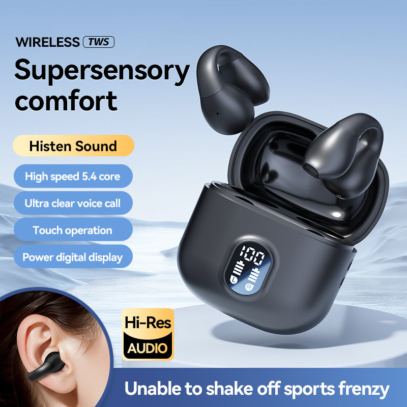 Open Ear Noise Cancelling Earbuds with Wireless Charging Case and Power Digital Display Bluetooth Headset for Sports