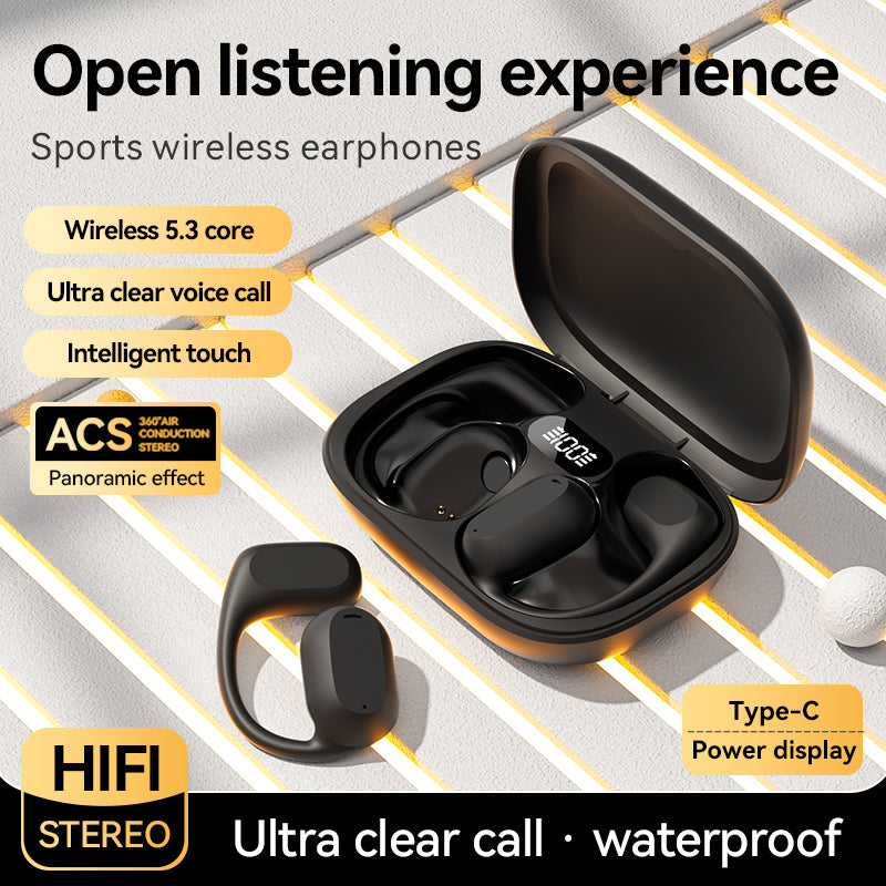 Open Ear Headphones, M60 Bluetooth 5.3 Earbuds with Mic Waterproof Wireless Earbuds-Black