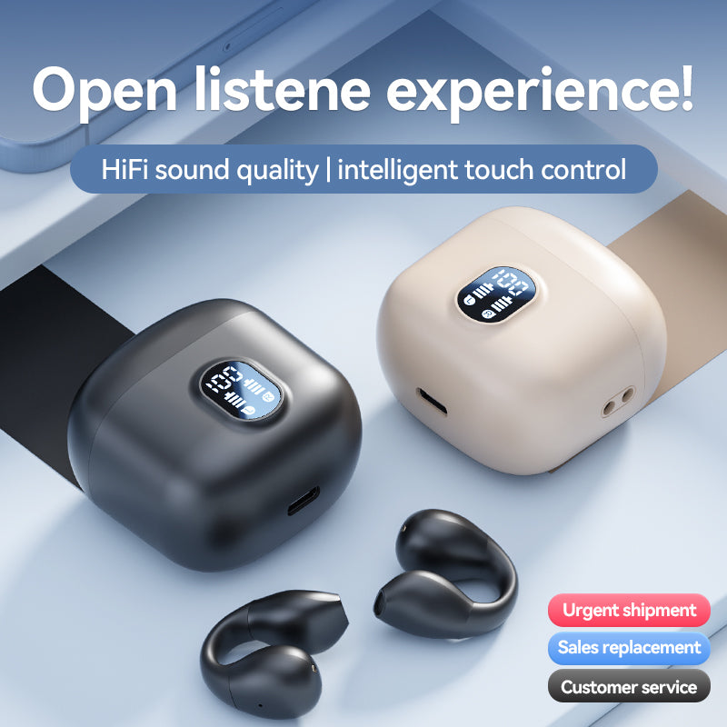 Open Ear Noise Cancelling Earbuds with Wireless Charging Case and Power Digital Display Bluetooth Headset for Sports