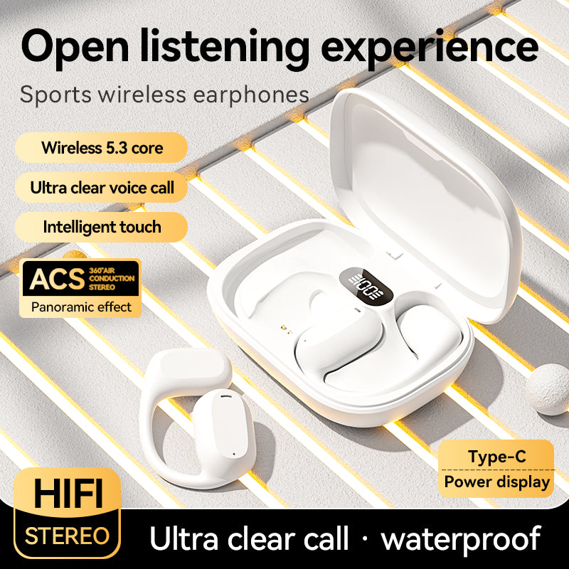 Open Ear Headphones, M60 Bluetooth 5.3 Earbuds with Mic Waterproof Wireless Earbuds-Black